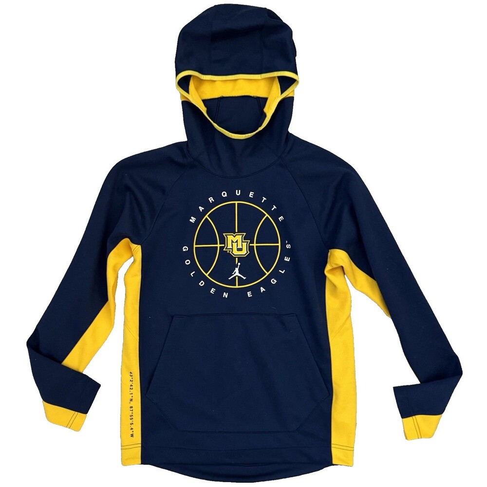 Nike Air Jordan Size Small Marquette Golden Eagles Pullover Hoodie Navy and Gold